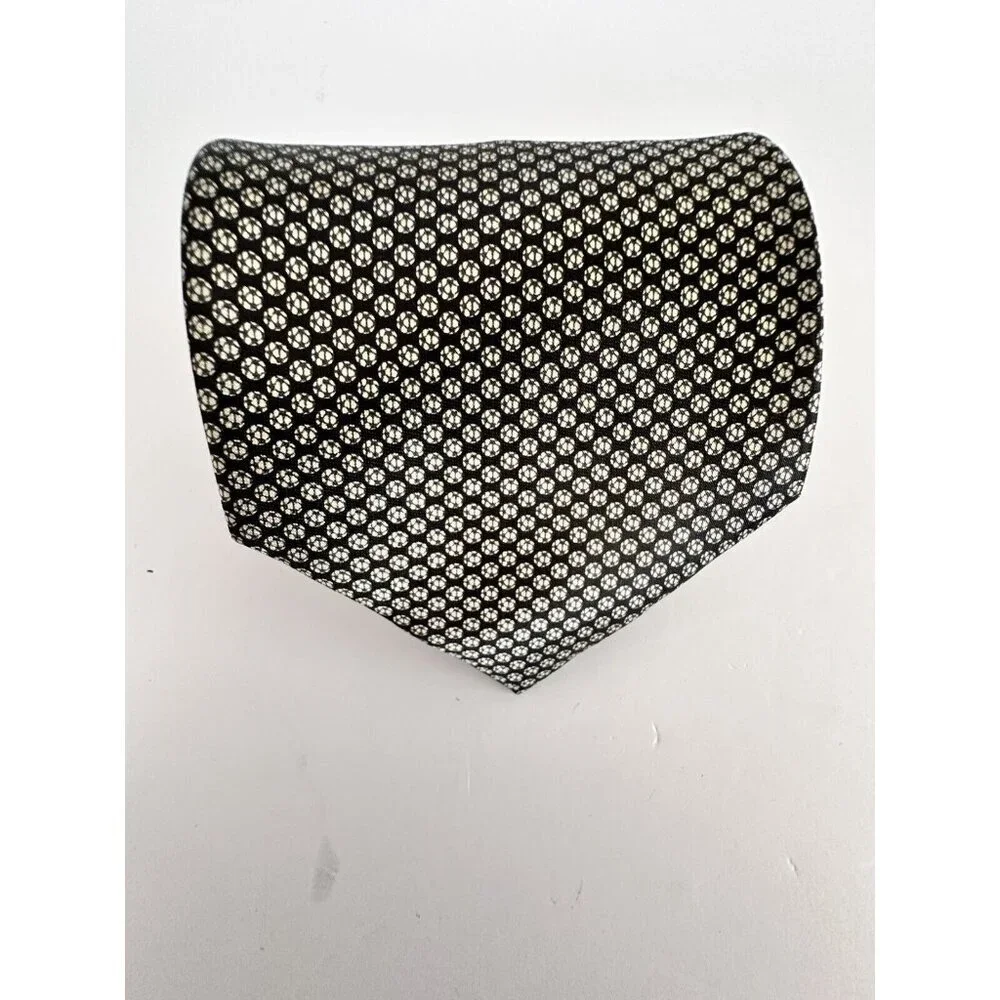 Gold‎ City Men's Neck Tie Black Platinum Geometric 100% Hand Made Silk